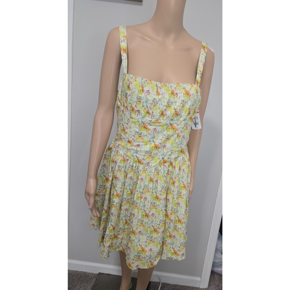 ASTR women's large yellow floral multiway strap sun dress fit and flare